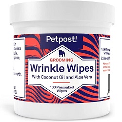 Petpost | Bulldog Wrinkle Wipes for Dogs - Natural Coconut Oil Formula Cleans and Soothes Pug Wrinkles and Folds - 100 Ultra Soft Cotton Pads