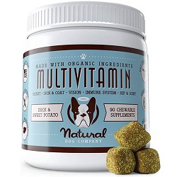 Natural Dog Company Multivitamin Chews (90 Pieces), Dog Vitamins and Supplements, Duck & Sweet Potato Flavor, for Dogs of All Ages, Sizes, & Breeds, Supports Immune System